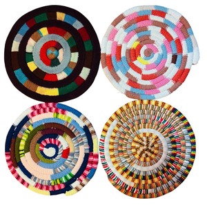 lot 66H image: LL - Set of 4 Handmade 16-Inch Round Colorful Table Placemats
