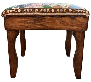 lot 67H image: LL - Vintage Needlepoint Footstool with Medieval Fairytale Scene