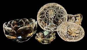lot 71H image: LL - Collection of Vintage Glass and Crystal Bowls, Creamer, and Basket