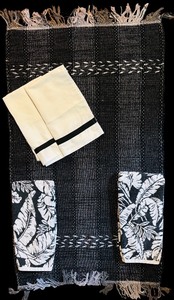 lot 72H image: LL - Pottery Barn Towel Set, Black and White Rug, and Satin Napkins Bundle