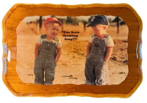lot 74H image: LL - Vintage Wooden Wall Plaque with Farming Children Photo