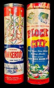lot 123H image: LL - Vintage Block City Plastic Building Set and Tinkertoy No. 146 Wooden Construction Set