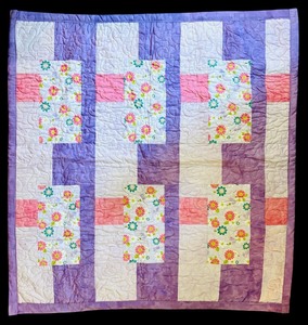 lot 124H image: LL - Small Floral Quilt with Purple Velvet Backing
