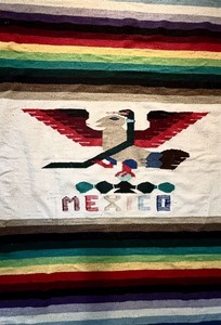 lot 125H image: LL - Colorful Mexican Textile  Rug with Eagle and Serpent Design
