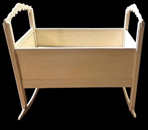 lot 127H image: LL - Vintage Wooden Rocking Baby Cradle with Decorative Ends