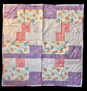 lot 128H image: LL - Handmade Patchwork Baby Quilt with Floral and Pastel Blocks