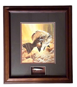 lot 140H image: LL - Framed Fish Artwork with Signed Rapala Lure Display