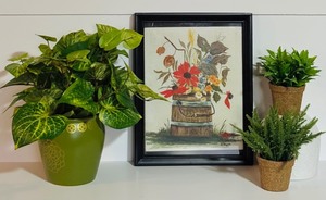 lot 147H image: LL - Framed Floral Still Life Artwork with Faux Potted Plants Decor Set