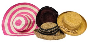 lot 174H image: LL - Set of 4 Woven Straw and Crochet Wide Brim Sun Hats