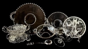 lot 176H image: LL - Collection of Vintage Glass Serving Pieces and Bowls including Candlewick Platter