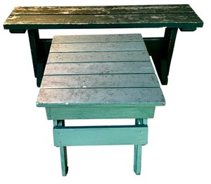 lot 177H image: BY - Vintage Wooden Bench and Table Set with Distressed Finish
