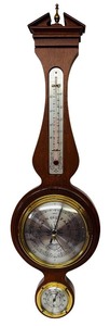 lot 181H image: LL - Vintage Wooden Wall Barometer with Thermometer and Hygrometer