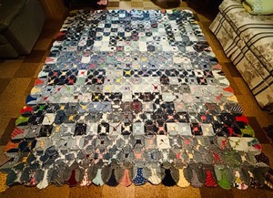 lot 184H image: LL - Handmade Vintage Heavy Denim Quilt Patchwork 97x86 Inches