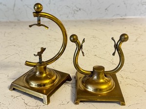 lot 15X image: K - Pair of Vintage Brass Pocket Watch Stands Made in USA