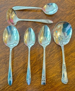 lot 16X image: K - Collection of 6 Vintage Silver Plate Serving Spoons and Ladles