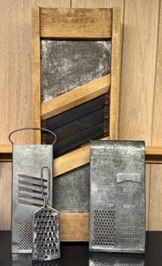 lot 24X image: LL - Vintage Cabbage Slicer and Metal Cheese Graters Set