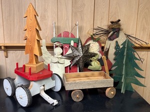 lot 34X image: LL - Country Style Christmas Decor Collection with Wooden Trees, Angel and Santa