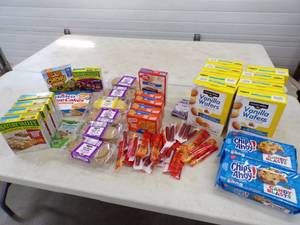 lot 15 image: Cookies, Crackers, Beef sticks, Granola bars, recently expired product