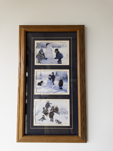 lot 11 image: Framed Triple Winter Scene Print with Children Playing in Snow 24x14