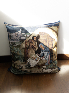 lot 15 image: Large Vintage Square Tapestry Nativity Scene Decorative Pillow