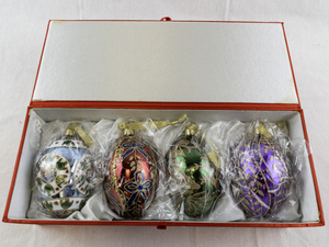 lot 17 image: Set of 4 Joan Rivers Faberge Inspired Egg Ornaments with Box