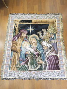 lot 20B image: First Christmas Tapestry Woven Throw Blanket 60 x 50 USA Made