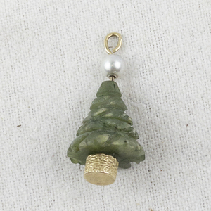 lot 25 image: 14K Gold and Jade Christmas Tree Pendant with Pearl Accent