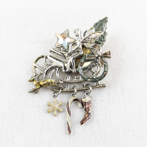 lot 48 image: Holiday Fairy Sleigh Brooch with Charms and Rhinestone Accents