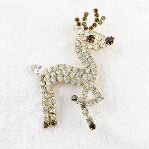 lot 49 image: Sparkling Rhinestone Reindeer Holiday Brooch Pin