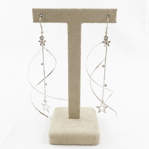 lot 54 image: Pair of Silver Spiral Dangle Earrings with Star Accents