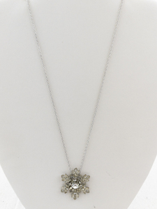 lot 67 image: Silver-Tone Snowflake Pendant Necklace with Clear Rhinestones