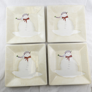 lot 84 image: Set of 4 Oneida Snowmates Square Dessert Plates with Snowman Design