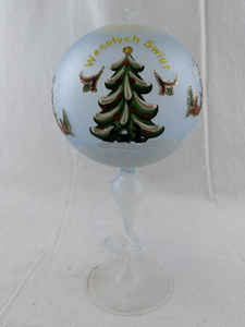 lot 90 image: Hand-Painted Polish Blown Glass Christmas Ornament with Stand
