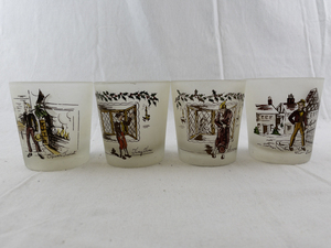lot 91 image: Set of 4 Frosted Glasses with Charles Dickens Character Illustrations
