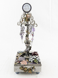 lot 93 image: Kirks Folly Enamel Jeweled Trinket Box with Fairy Stand and Original Box