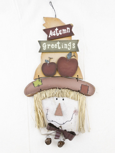 lot 115 image: Metal and Straw Autumn Greetings Scarecrow Wall Decor