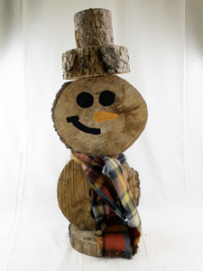 lot 116 image: Wood Snowman Decoration with Scarf and Bark Hat