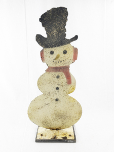 lot 117 image: Vintage Metal Snowman Holiday Decor with Top Hat and Scarf