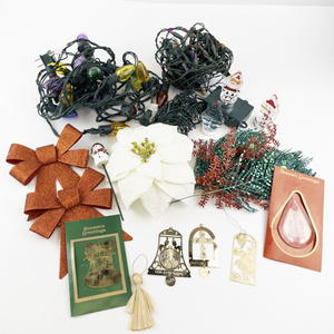 lot 150 image: Holiday Decor Collection with Ornaments, Light Strings, and Bows