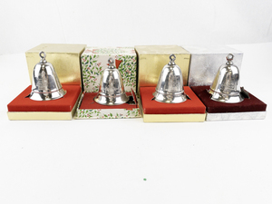 lot 151A image: Set of 4 Silver-Plated Christmas Bell Ornaments with Boxes, 1984-1987