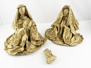 lot 155 image: Paper Mache Gold Nativity Set - Mary, Joseph, and Baby Jesus Figures