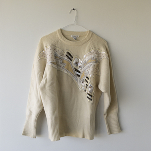 lot 7A image: Susann D Cream Sweater with Sequin and Bead Embellishment Size L