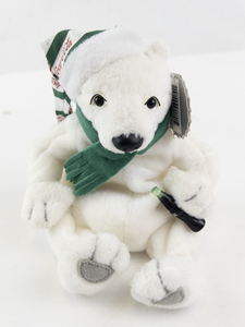 lot 15H image: 1999 Coca-Cola Collectible Polar Bear Bean Bag Plush Toy with Hat and Scarf