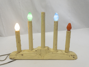 lot 16P image: Vintage 5-Light Electric Candle Window Decoration with Color Bulbs, Missing 1 Bulb