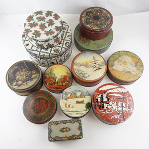 lot 152A image: Collection of 13 VintageAntique Holiday and Christmas Tin Containers