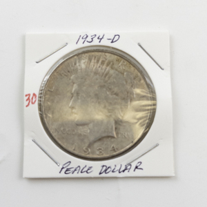 lot 30 image: 1934-D Peace Silver Dollar Coin