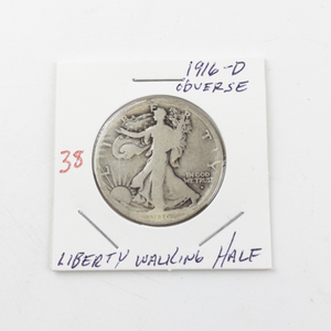 lot 38 image: 1916-D OBVERSE MINT MARK Liberty Walking Half Dollar Coin - SCARCE