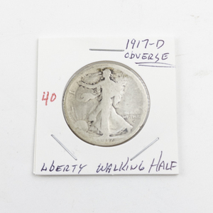 lot 40 image: 1917-D OBVERSE MINT MARK Liberty Walking Half Dollar Coin - SCARCE