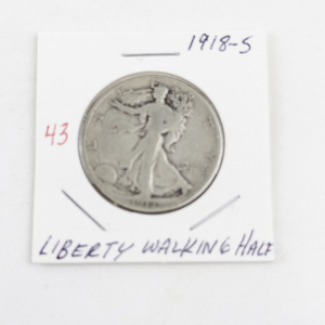 lot 43 image: 1918-S Liberty Walking Half Dollar Coin
