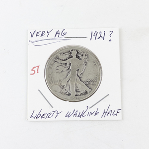 lot 51 image: 1921 Walking Liberty Half Dollar Coin - AG condition